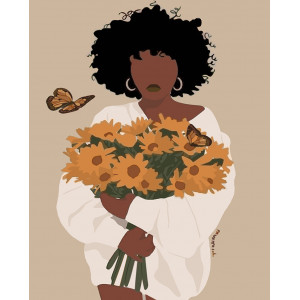 Картина по номерам "Дівчина з соняшниками. Золоті фарби"