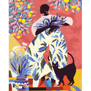 Картина по номерам "Стильная Афро с кошкой"