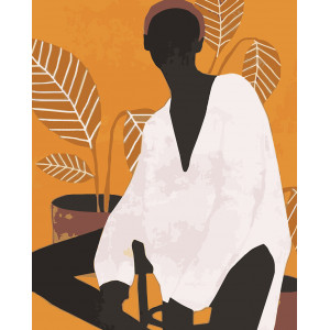 Картина по номерам "Афро и золотые листья"