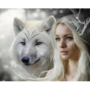 Картина по номерам "Девушка и белый волк"