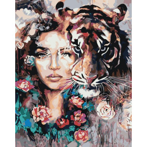 Картина по номерам "Дівчина з тигром"