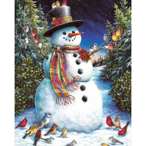 Картина по номерам "Снеговик и птички"