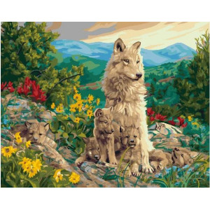 Картина по номерам "Вочья семья у подножия гор"