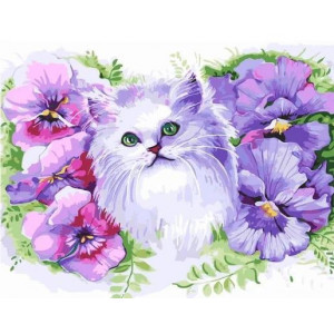 Картина по номерам "Кішечка в квітах"