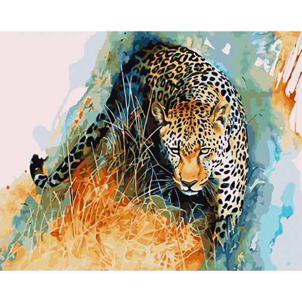 Картина по номерам "Акварельный крадущийся леопард"