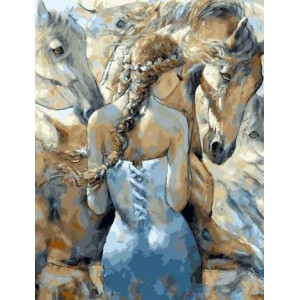 Картина по номерам "Девушка и лошади"