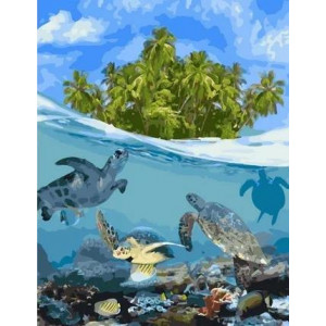 Картина по номерам "Морские черепахи и пальмы"