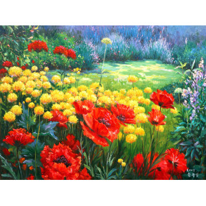 Картина по номерам "Цветочный островок в саду"