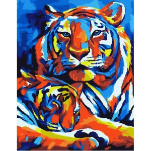 Картина по номерам "Кольорові тигри"