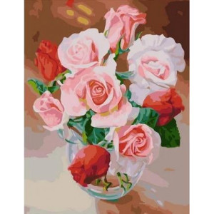 Картина по номерам "Стеклянная ваза с розами"
