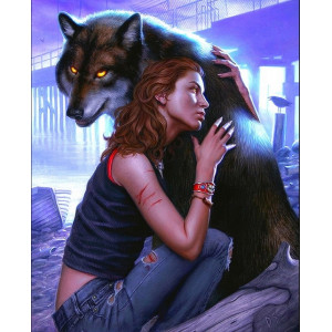 Картина по номерам "Волк и девушка"
