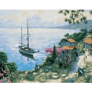 Картина по номерам "Вітрильник біля села"