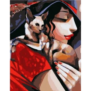 Картина по номерам "Дівчина та кішка"