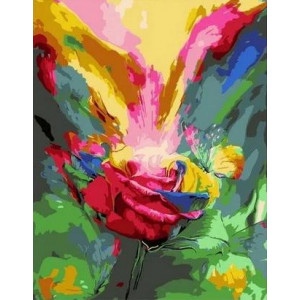 Картина по номерам "Бабочка на радужной розе"