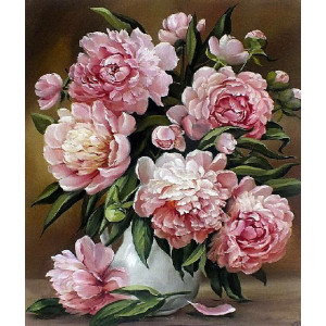 Картина по номерам "Розовые пионы в белой вазе"