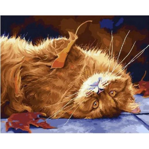 Картина по номерам "Рыжий кот и листья"