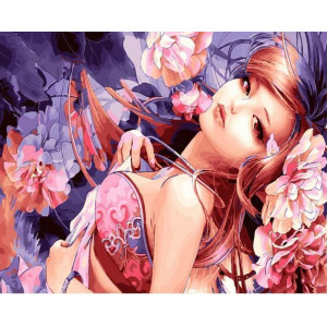 Картина по номерам "Гейша з квітами"