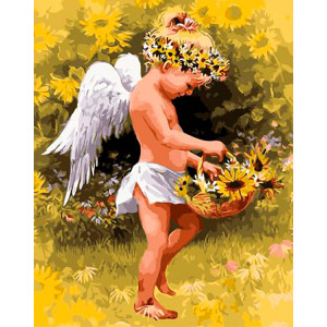 Картина по номерам "Ангел с корзинкой подсолнухов"