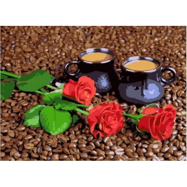 Картина по номерам "Ароматный кофе и розы"