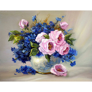 Картина по номерам "Букет васильков и роз"
