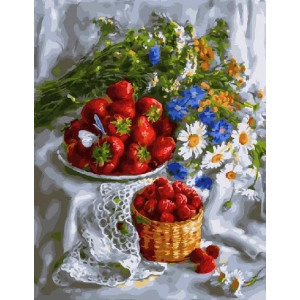 Картина по номерам "Полевые цветы и ягоды"