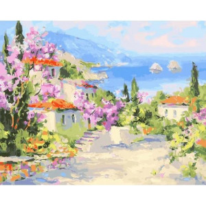 Картина по номерам "Цветущий городок у моря"