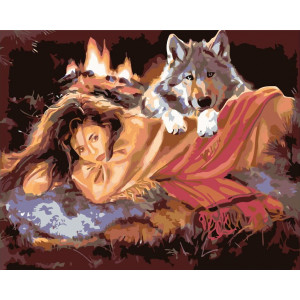 Картина по номерам "Девушка и волк"