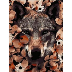 Картина по номерам "Вовк у квітах"