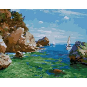 Картина по номерам "Зеленые волны у скалистого берега"