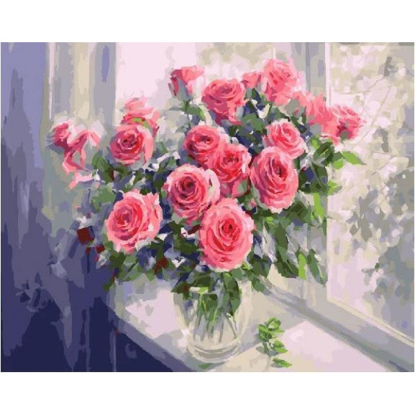 Картина по номерам "Букет роз у окна"