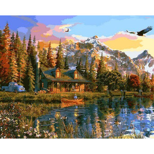 Картина по номерам "Захід сонця над озером"