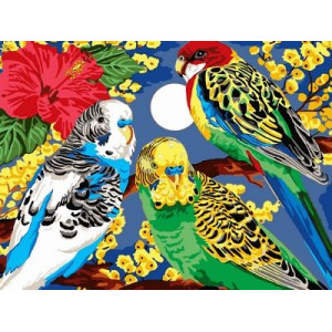 Картина по номерам "Попугайчики в цветах"