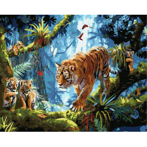 Картина по номерам "Тигриное семейство в джунглях"