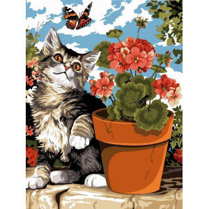 Картина по номерам "Котенок с геранью"