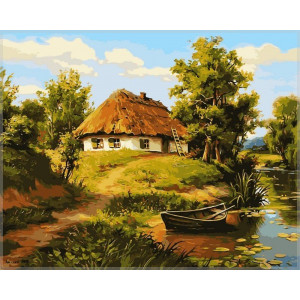 Картина по номерам "Домик возле пруда"