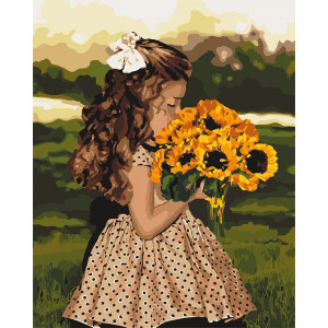 Картина по номерам "Дівчинка зі соняшниками"