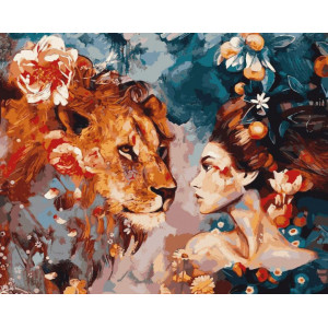 Картина по номерам "Дівчина та лев"