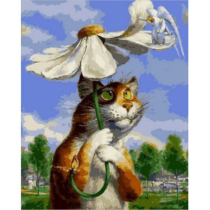 Картина по номерам "Кот с ромашкой"