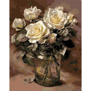 Картина по номерам "Белые розы в банке"