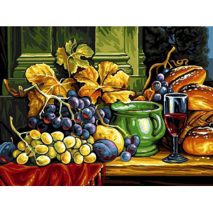 Картина по номерам "Натюрморт із хлібом та виноградом"