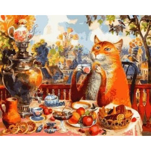 Картина по номерам "Кошачье чаепитие"