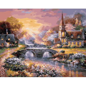 Картина по номерам "Захід сонця над гірським селом"
