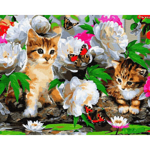 Картина по номерам "Кошенята з метеликами"