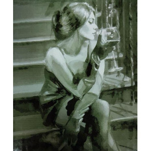 Картина по номерам "Девушка с бокалом на лестнице"