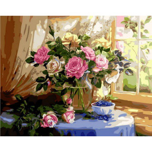 Картина по номерам "Натюрморт с розами и черникой"