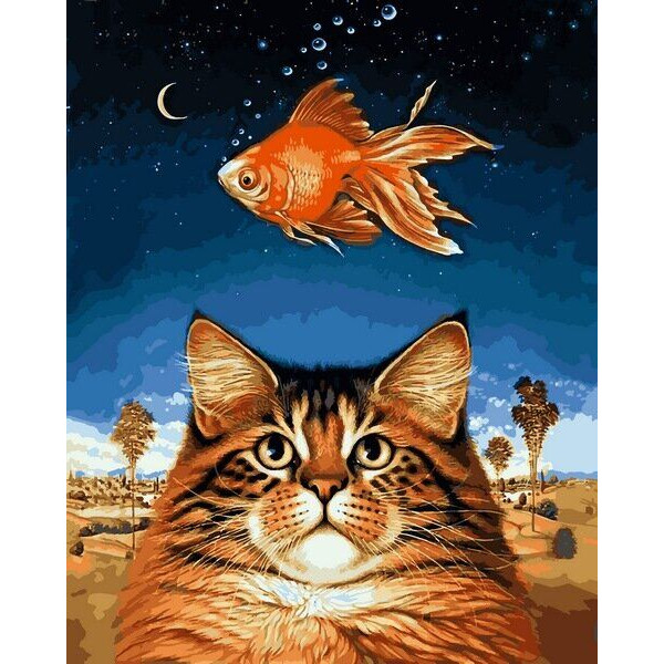 Картина по номерам "Кот и рыбка"