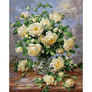 Картина по номерам "Белые розы в вазе"