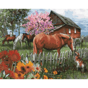 Картина по номерам "Лошади и пёс"