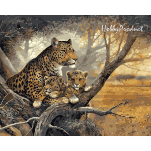 Картина по номерам "Леопард с детенышами"