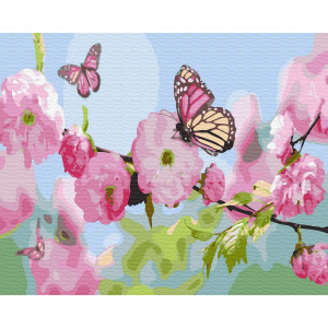 Картина по номерам "Бабочка на сакуре"